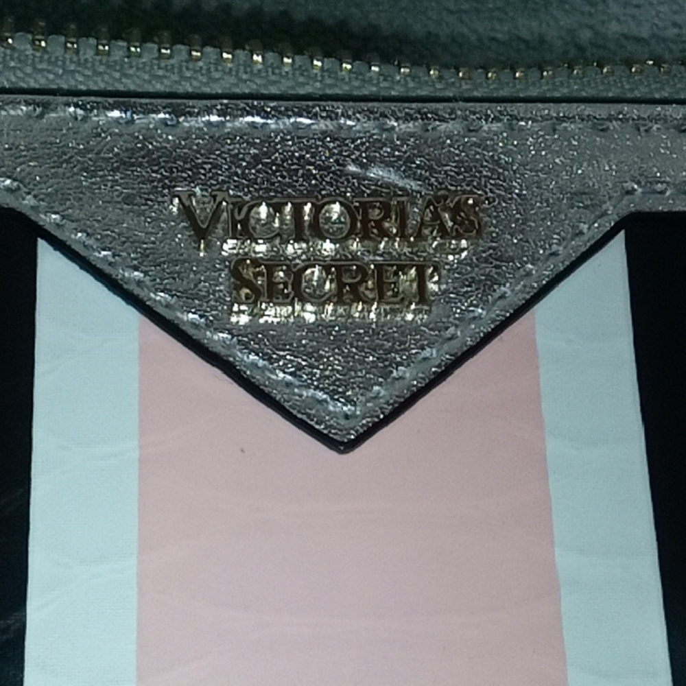 Victoria's Secret Pink and Black Clutch with Shimmering Silver Detail